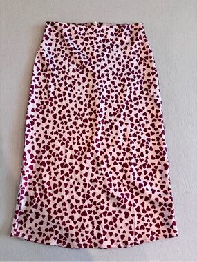Polly Pink Midi Skirt with Burgundy Heart Print